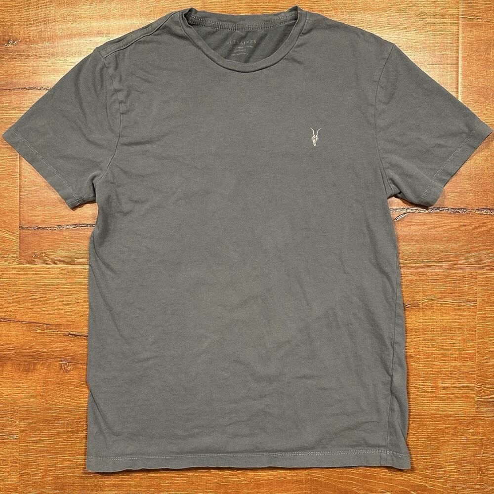 All Saints T Shirt Mens S Gray Short Sleeve Embroidered Logo City Designer Alt